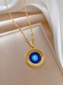 1 Piece Of Fashionable And Elegant Stainless Steel, Circular Eyes, Titanium Steel Chain, Luxurious Banquet, Wedding Necklace, Female Net Red, Versatile Necklace, Friend Gift, Both Sexes, Sisters Gift, Lady Gift, Suitable For Daily Wear, It Is The Best Choice For Daily Wear