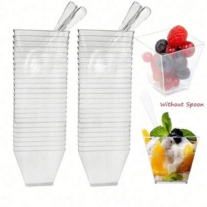 1/5/20/25/50个装迷你甜点杯，透明，适合盛装芭菲、开胃菜，小巧便携，塑料材质，不含勺子，可重复使用，派对用品，塑料旅行杯，是盛装蛋糕、冰淇淋、品尝、派对、自助餐、婚礼、野餐以及感恩节、万圣节、圣诞节等节日的理想之选。