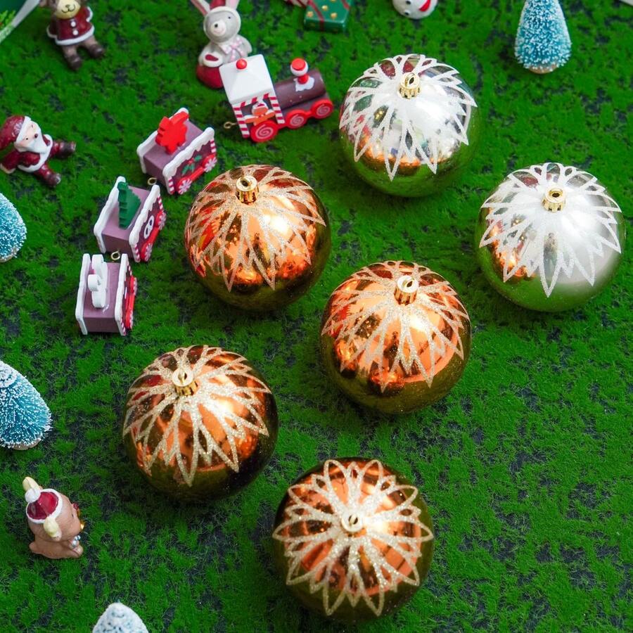 6 pièces Boules de Noël xénomorphes nouvelles de 8 cm 2025, boules dorées/noires avec décoration lumineuse, décoration d'hôtel, décoration de maison, suspensions de Noël, décoration festive, suspensions de décoration extérieure simple d'hôtel - Multicolore - Voir 1