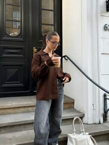 Senya Women's Autumn/Winter New Mustard Yellow Lapel Button Long Sleeve Knit Cardigan, Vertical Striped Casual Loose Pullover Sweater, Daily Wear & Commute Knit Jacket