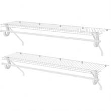 Closet Shelves Wall Mounted With Hanging Rod, 2 Pack 4 Ft X 12 In White Wire Shelving Kit, Metal Wall Shelf Organizer For Home, Pantry, Laundry Room Storage