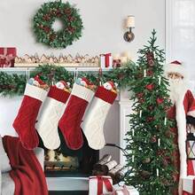 Juego de 4 Piezas de Medias de Navidad en Blanco Marfil y Borgoña, 18 Pulgadas, Extra Grandes, Tejido Retorcido, Regalos y Decoraciones para Fiestas Familiares de Navidad (4 Rojas) - 2 Blanco+2 Rojos 02 - Ver 3