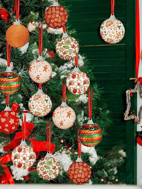 16 piezas de adornos colgantes navideños 2D, adornos colgantes de árbol de Navidad de colores, adecuados para fiestas navideñas, decoración de árbol de Navidad, decoración festiva, decoración de Año Nuevo, decoración navideña del hogar, suministros de decoración navideña