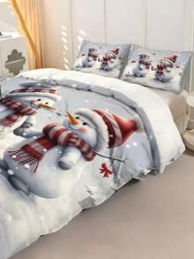 2/3pcs Snowman Christmas Bed Comforter Set, Cute Cartoon Duvet Cover Bed Sheets Set -Bedding Set, With 1 Duvet Cover And 1-2 Pillowcases, King-Size Bedspread, Soft Skin-Friendly Polyester, Machine Washable, Dry Clean,Suitable For Room/Bedroom/Home Decoration.
