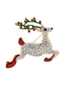 1/5 Piezas de broches de Navidad con diamantes incrustados - Alfileres florales creativos - Manzana roja, muñeco de nieve, campana, alce de dibujos animados - Broches para damas - Regalo de Navidad perfecto