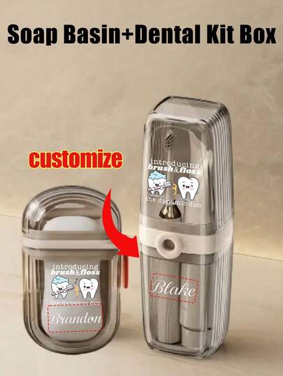 Caja de jabón de viaje y soporte para cepillo de dientes personalizable - Plástico duradero, forma ovalada, un accesorio imprescindible para acampar, el gimnasio y el baño. Impreso con un patrón de dientes para proteger la salud dental, adecuado para salir, viajar, alojarse, viajes de negocios y también puede ser un regalo para familiares y amigos