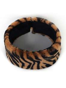 1pc Women's Leopard Print Casual Headband Scarf Set With Beret Hat, Warm & Versatile Faux Fur Cap, Autumn/Winter - Multicolor - View 13