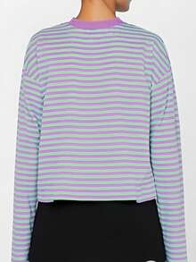 Women Striped Long Sleeve Baggy T Shirts Y2k Vintage Stripes Oversized Boxy Tees Cropped Tops Lionesss Stripped Sweatshirt Fall Preppy Teen Girl Clothes - 紫色 - 查看 7