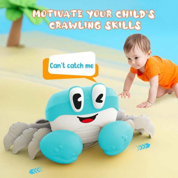 Zabawka świetlna i muzyczna dla niemowląt w kształcie kraba pełzającego, realistyczna zabawka dla dzieci w kształcie kraba piaskowego, elektryczna zabawka z automatycznym czujnikiem, chodzący i tańczący krab, interaktywna zabawka sensoryczna dla małych dzieci, chłopców i dziewczynek (wymaga 3 baterii AAA, brak w zestawie)