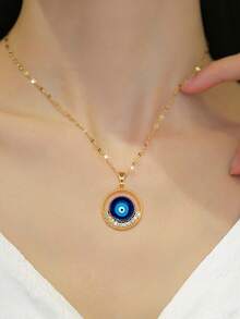 1 Piece Of Fashionable And Elegant Stainless Steel, Circular Eyes, Titanium Steel Chain, Luxurious Banquet, Wedding Necklace, Female Net Red, Versatile Necklace, Friend Gift, Both Sexes, Sisters Gift, Lady Gift, Suitable For Daily Wear, It Is The Best Choice For Daily Wear