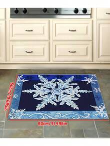 Christmas Snowflake Doormat - Navy Blue Edges, Light Blue Background, Non-Slip And Machine Washable Polyester Carpet, Suitable For Indoor/Outdoor Use, Great For Entryway, Bedroom And Home Decor