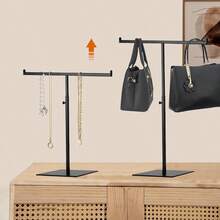 Soporte de metal en forma de T 2 soportes de exhibición ajustables para monederos torres de joyería estante para colgar la mesa adecuado para collares largos bufandas cintas colgantes - Color titanio - Ver 2
