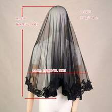 1 Pc Black Lace Hijab Veil Wedding Bride Blusher Veil  Us In Stock   Fast Delivery BV65 - 黑色 - 查看 4