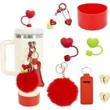8Piece Silicone Accessories Set For 30oz And 40oz Travel Mugs With Leakproof Boot 2 Straw Covers 2 Decorative Charms Lipstick Holder Ideal For Outdoor Adventures Commuting And Daily Use - Đỏ - Xem 1