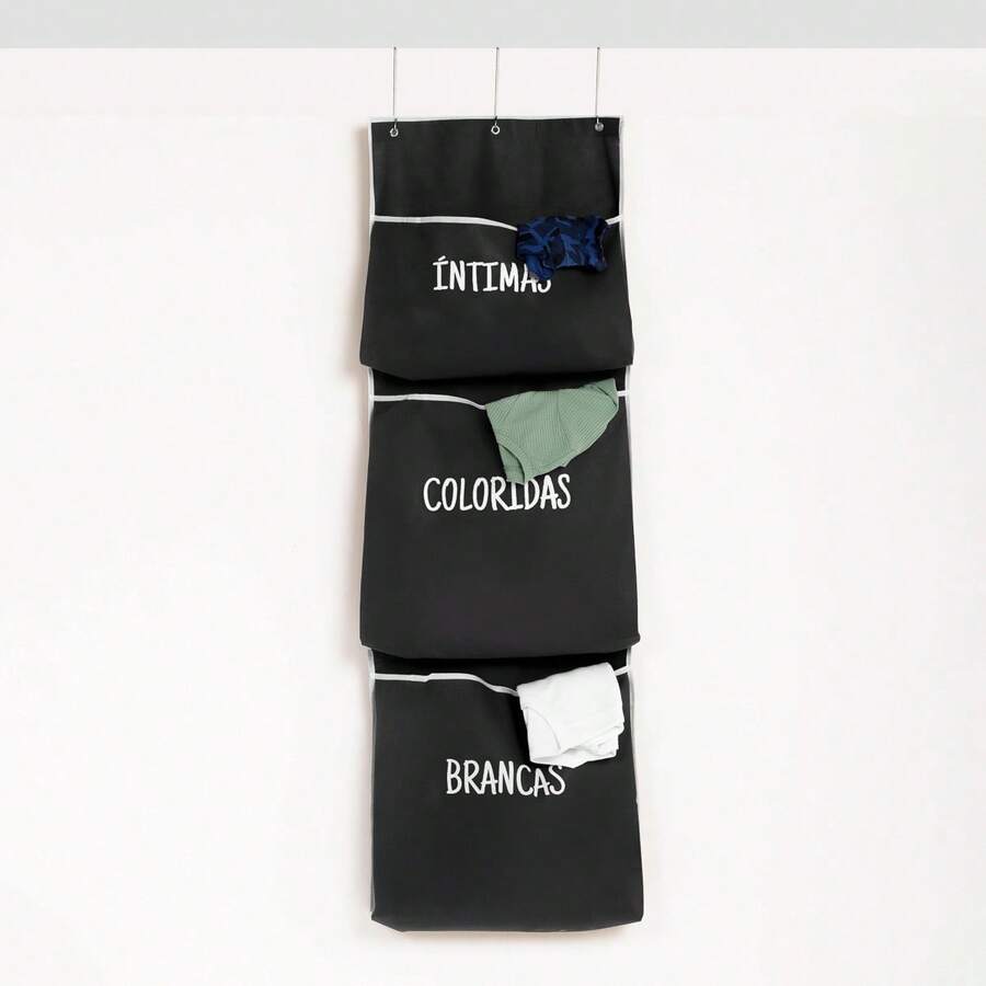 Cesto Saco De Roupa Suja De Pendurar Atrás Da Porta - Preto - Visão 1