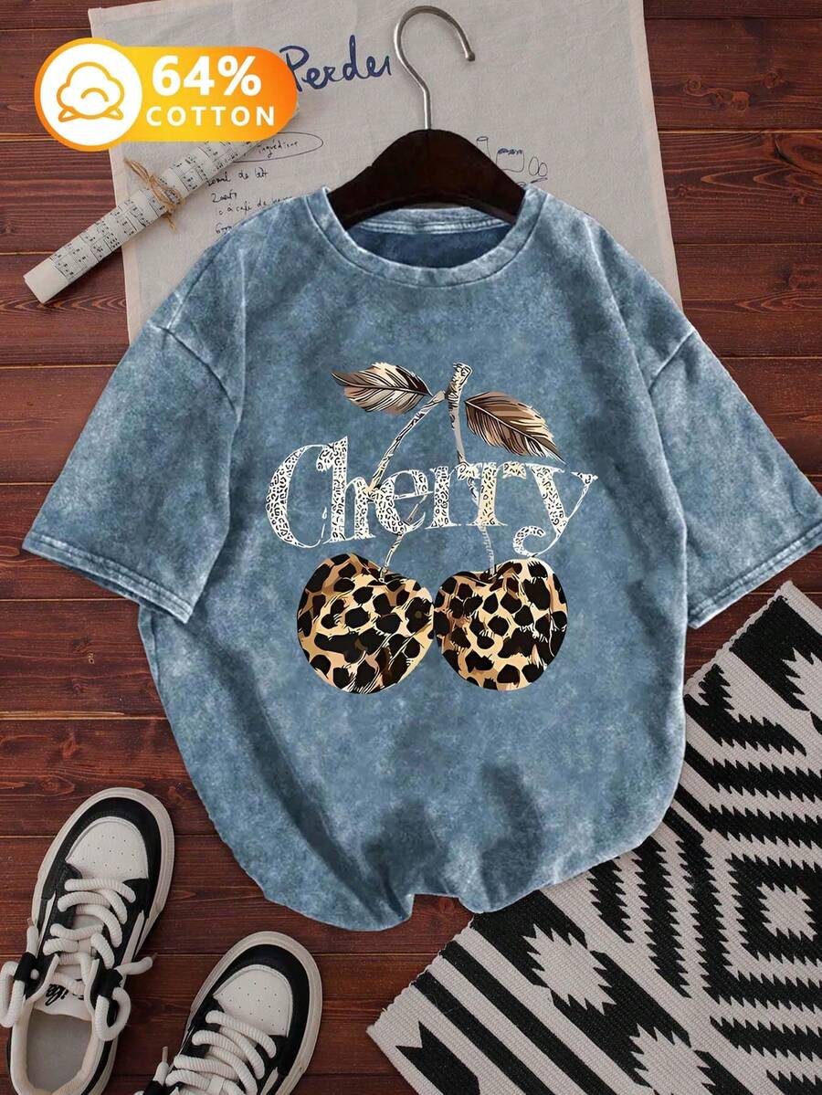 Women's New Round Neck Short Sleeved Plus Size Summer, Casual Style Containing Cotton Printed Plus SizeIncluding Cotton Round Neck T-Shirt, Sweet And Gentle Temperament, Slim And Comfortable Summer Tops, Suitable For Daily Casual Wear, Graphic Tees Women