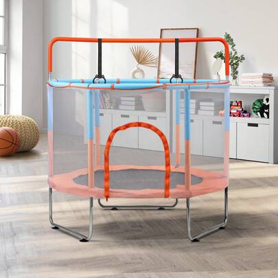 SUN YEE 60IN Trampolines With Encosure Safety Net, Recreational Bounce Jumper With Durable Metal Springs, Outdoor Trampoline W/Horizontal Bar, Jumping Mat