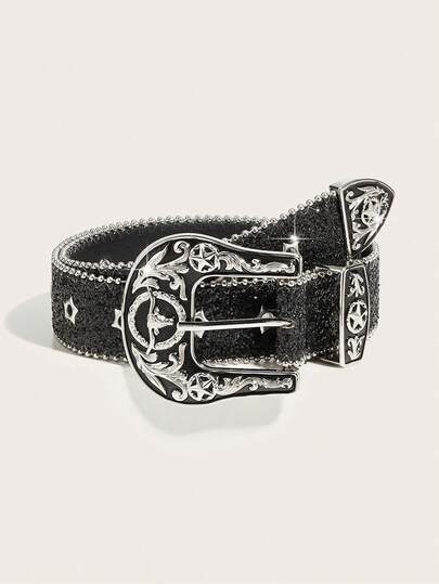 1pc Men's Star Studded Decorative Western Cowboy Style Waist Belt, Suitable For Everyday Wear Old Money Vintage Autumn/Fall Urban Outfit Classic Christmas Winter Fashion Daily Men Boyfriend Gift