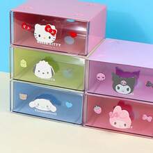 Miniso 人物系列单层抽屉盒，带公仔手柄，可爱卡通造型手柄，透明环保塑料材质，方便物品分类收纳，非常适合办公桌文具/首饰整理 - 藍色 - 查看 3
