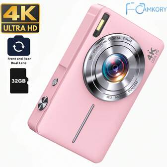 CAMKORY CAMKORY 4K Digital Camera,4K 64MP Cameras For Photography, Point And Shoot Digital Camera With Dual Camera,Auto Focus, 16X Zoom, Anti Shake, 32GB Card, Compact Vlogging Camera For Teens, Adults