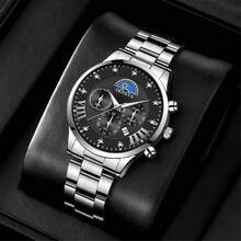 3pcs Men's Geneva Style Watch Gift Set - Stainless Steel Band Multi-Function Dial Watch, Suitable For Daily Commute And Casual Wear - Multicolor - View 4