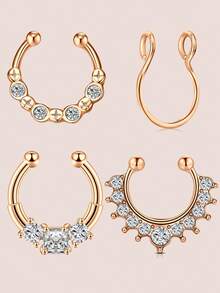 4 Pcs Fake Septum Rings Hoop Stainless Steel Non Piercing CZ Septum Jewelry Fake Nose Rings Clip On Septum Rings Fake Septum Piercing Body Jewelry For Women Men Daily Wear - Fake Septum Ring - View 9