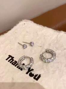 4pcs/Set Minimalist Side Zirconia Stone Stud Earrings, Versatile For Birthday Party, Date, Girlfriend Gift Or Daily Wear, Elegant Jewelry