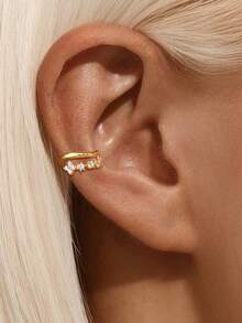 1pc S925 Sterling Silver Four Leaf Clover/Star Ear Cuffs Non-Piercing Earrings For Women Cute Small Clip-On Cartilage Earrings 18k Gold Plated Dainty Ear Clip Piercings Earrings - Gold - View 4