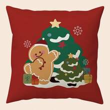 1 pièce Housse de coussin décorative de Noël, avec flocons de neige de Noël et autres éléments de Noël, convient pour la chambre, la chambre à coucher, les fêtes, la décoration de fête (sans insert de coussin, impression unilatérale)