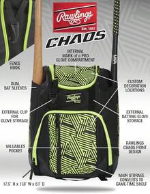 Rawlings |   Serie CHAOS Mochila |   Juventud |   Béisbol y Softbol Fastpitch |   Varios colores - Amarillo (Amarillo Óptico) - Ver 7