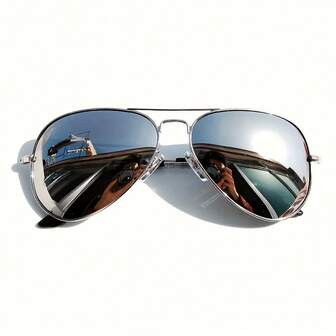 Stylish Pilot Fashion Glasses For Men & Women - Durable Metal Frame, Mirror Lens, Perfect For Sports, Driving, Travel & Fishing