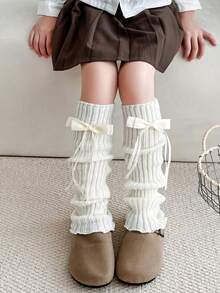 1 Pair Princess Style Bow Decor Leg Warmers, Knee High Socks, Warm & Cozy For Kids, All Season