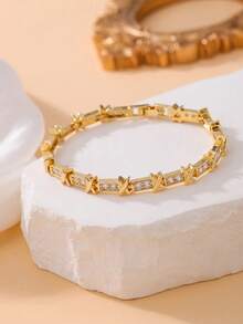 1pc Fashionable Cubic Zirconia Sparkling Criss-Cross Dual-Tone Letter X Necklace, Elegant Design Women's Party Gift Jewelry