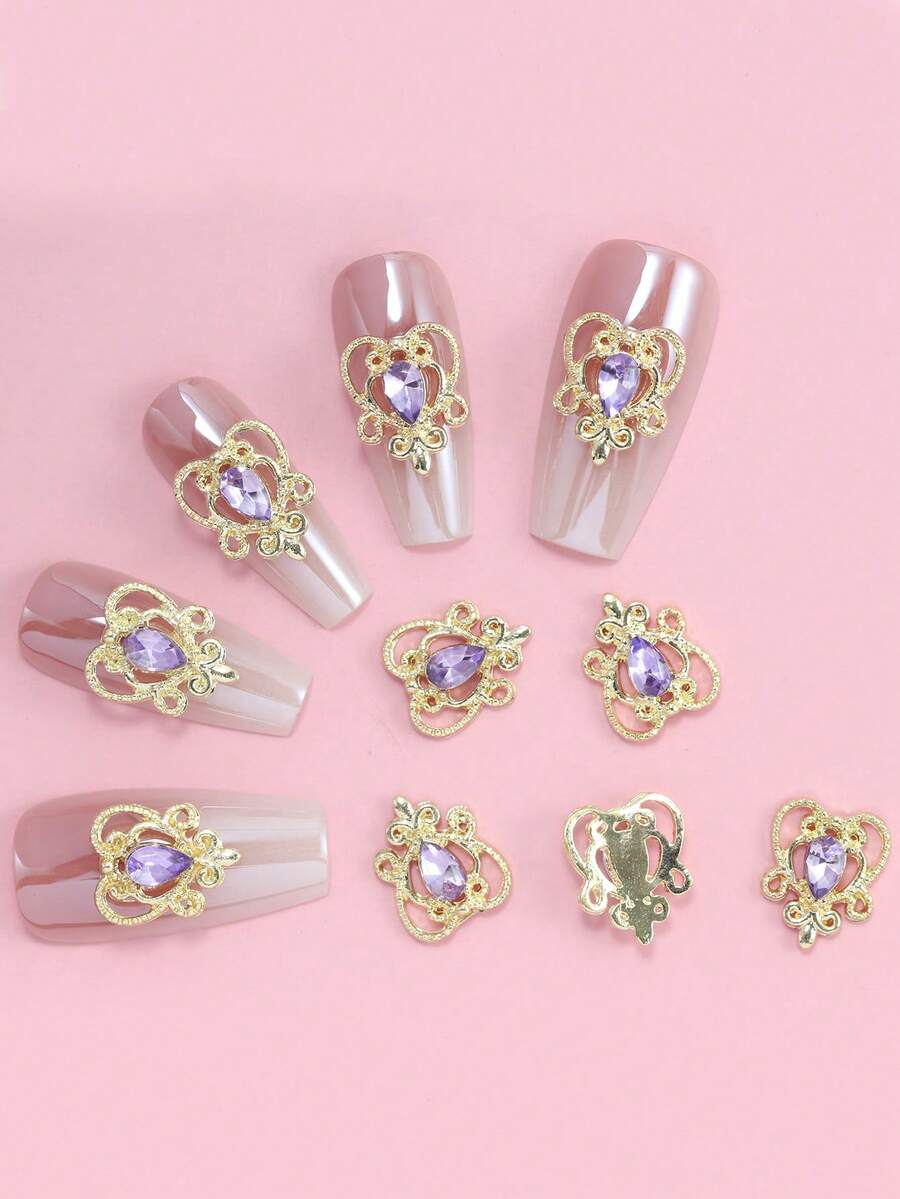 10 Pieces Of Nail Art LZ Internet Celebrity Nail Accessories With Three-Dimensional Antique Luxury Baroque Palace Style Hollow Heart DIY Nail Products