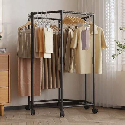 2025 Upgrade Hexagon Coat Rack Stand, Heavy Duty Drying Rack With Wheels, Foldable Freestanding Clothes Organizer For Bedroom, Laundry Room, Balcony, Closet Storage - No Drill Installation Needed