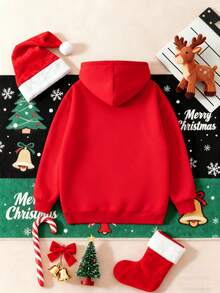 Christmas Teen Boy Fashion Creative Christmas Graphic Print Casual Versatile Sweatshirt, Suitable For Street, Outdoor, Holiday, Daily Wear - Red - View 3