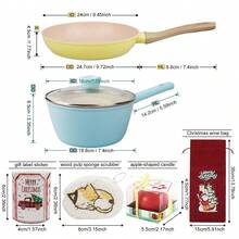 ABKOK 1pc/2pcs/3pcs/5pcs/6pcs Mini Non-Stick Aluminum Cookware Set, Easy To Clean Frying Pan, Soup Pot, Breakfast Pan, Compatible With Induction And Gas Stove, Sold Individually Or As Set