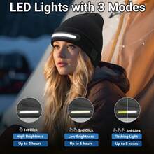1pc Brimless Poop Hat With Lights, Unisex Flashlight Hat, 40 LED Beads Warm Knit Winter Hat, USB Rechargeable Outdoor Headlamp Hat With 3 Brightness Levels, Cool Gift For Men, Women And Teenagers, Suitable For Outdoor Adventure Skiing Hunting Camping Hiking Running Fishing - Multicolor - View 4