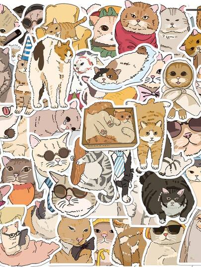 50pcs Cartoon Cute Cat Stickers Funny Meme Stickers Animal Stickers Cat Stuff Cat Decor Graffiti Stickers Aesthetic Stickers For Water Bottle, Hydroflask, Guitar, Luggage, Phone, Case, Laptop, Skateboard, Gift