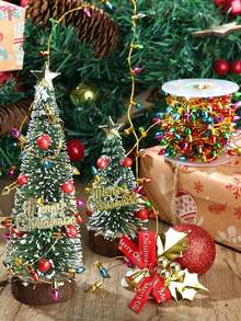 5M Miniature Plastic Light Bulb String Lights For Christmas Tree & Model Scenes - Mixed Color Glittery DIY Craft Decor, Decorative Plastic Fake String Lights Ribbon, Christmas Party String Beading Accessories, Miniature Scene Decorations, Christmas Decor,(No Electricity)