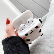 可爱奶牛图案耳塞保护套适用于 Pro 1/2/3/4/Pro/Pro 2，硅胶保护套适用于 Apple 耳塞，动物图案 - 白色 - 查看 2
