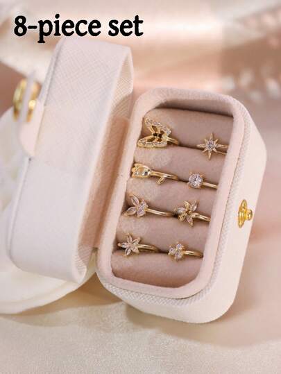 CHOSHILAR 8pcs Brass Butterfly & Star Shaped Nose Clips Set, Synthetic Zirconia Embedded, Suitable For Daily, Party, Wedding, Valentine's Day, Mother's Day (Gift Box Not Included)