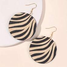 1对女士夸张大号时尚豹纹木质吊坠耳环 - 多色-4 - 查看 2
