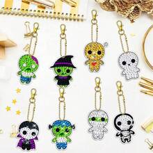 8pcs Diamond Painting Keychain Kit With Tools, Cute Hanging Diamond Painting Keychains, Skull, Camping Diamond Craft Supplies, DIY Jewelry, Halloween Gift