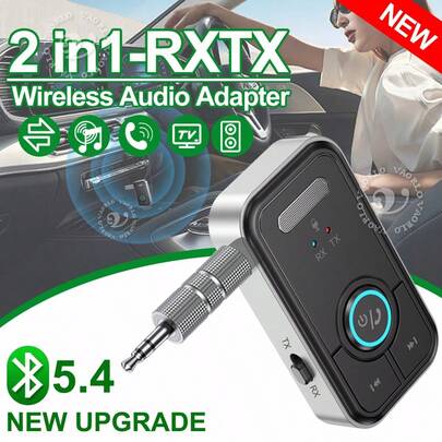 VAORLO Bộ thu phát âm thanh Bluetooth 5.4 nâng cấp 3.5mm AUX HiFi Stereo Music Bộ chuyển đổi âm thanh không dây kèm micrô Gọi rảnh tay cho bộ loa ô tô Tai nghe Bluetooth TV Máy tính Máy bay