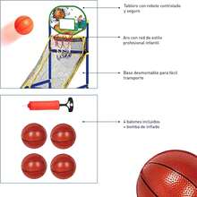Bluelander Canasta de Basquetbol con 4 Pelotas, Canasta de Baloncesto para Niños, 149 * 45 * 88 cm, Juego de Tiro con Balón y Bomba, Máquina de Baloncesto para Interior - 1 - Ver 5