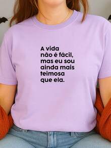 Women's Babylook Printed T-Shirt Phrases Life Is Not Easy But I'm Even More Stubborn Than Her 100% Cotton Various Funny Phrases - 紫色 - 查看 2