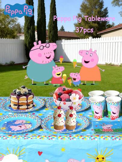 Hasbro Hasbro Officially Licensed 37PCS  Party Supplies Set Disposable Tableware Kit With Tablecloth Paper Cups Plates Napkins Cartoon Theme Birthday Party Decoration Kids Party Favors Picnic Gathering Celebration