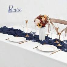 1pc Navy Blue Macrame Table Runner, Cheese Cloth Bohemian Table Scarf, Romantic Sheer Fabric Table Cloth, Suitable For Wedding Party Bridal Shower Gift - Navy Blue - View 8