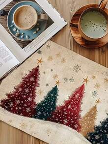 1/4/6/8/12 piezas Individuales para mesa de comedor, individuales con patrón de árboles de Navidad y invierno, individuales antideslizantes/fáciles de limpiar para decoración de mesa de comedor, fiesta y cocina - Caqui - Ver 7